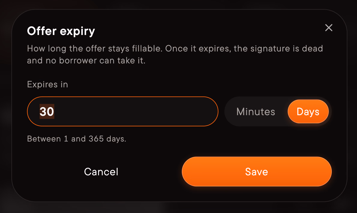 Choose how long the offer stays available to borrowers.