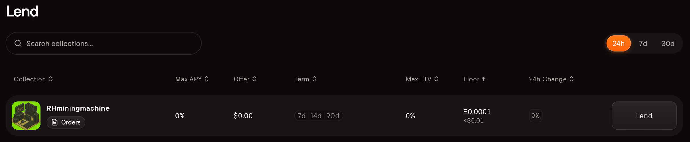Search collections and sort their offers. The period switcher controls floor-price changes.