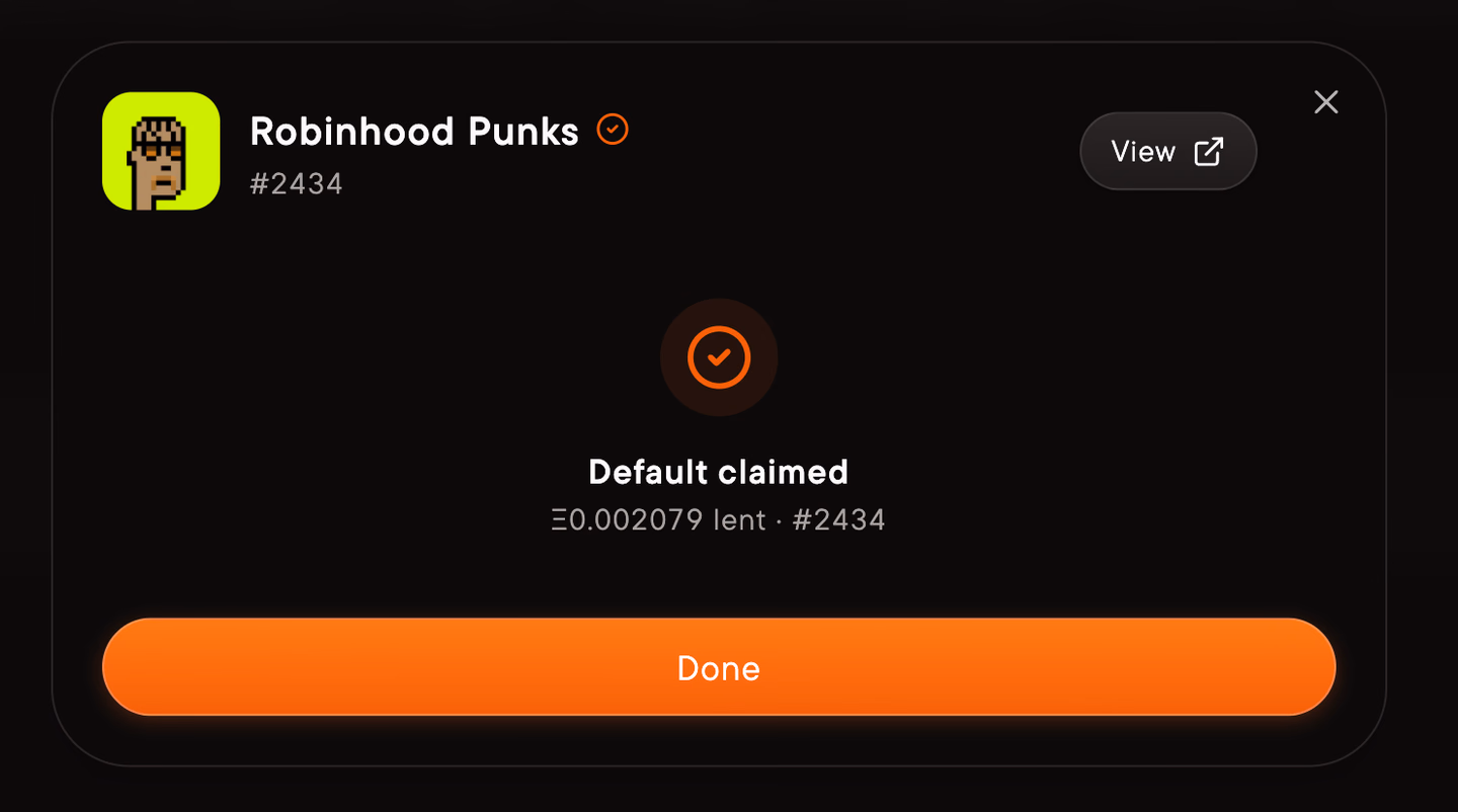 Default claimed confirms the completed claim.