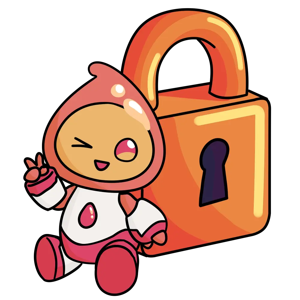 Liquidium's Quid leaning against a security lock